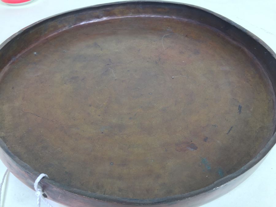 Asian Hand Hammered Brass Gong With Bas Relief Dragon Serpent [Photo 18]