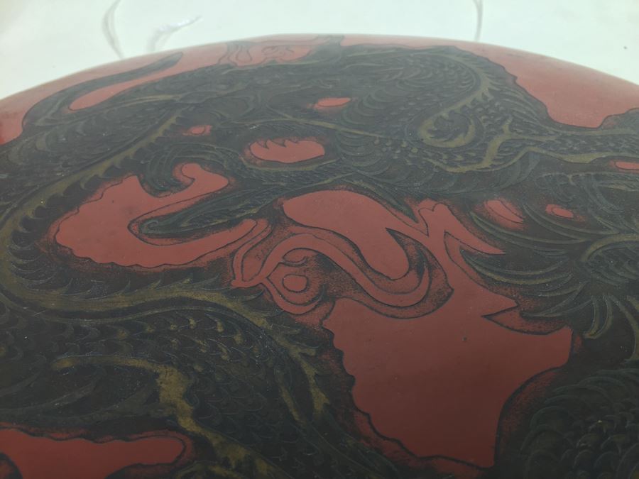 Asian Hand Hammered Brass Gong With Bas Relief Dragon Serpent [Photo 10]