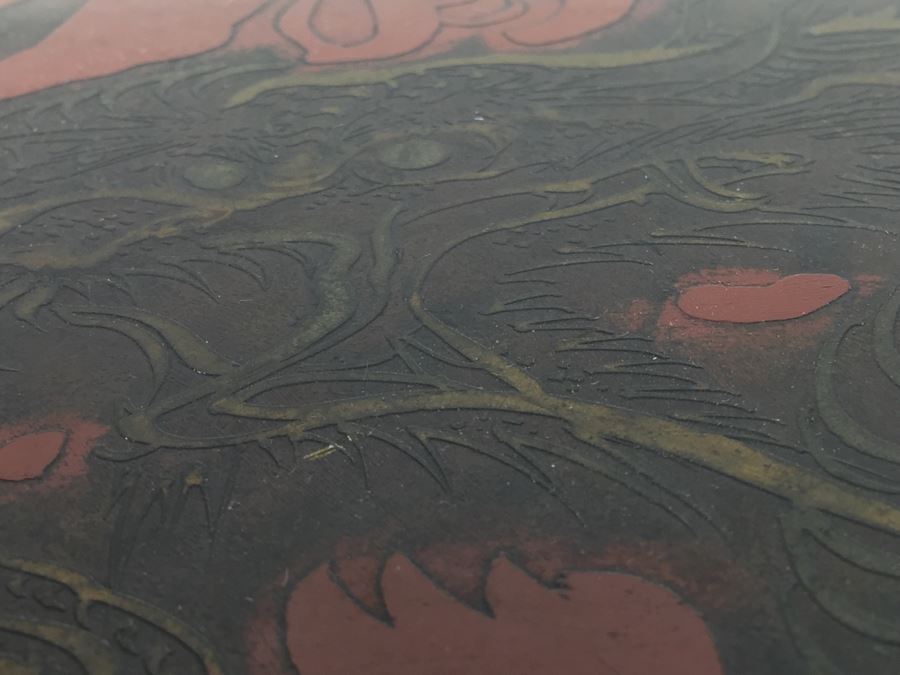 Asian Hand Hammered Brass Gong With Bas Relief Dragon Serpent [Photo 12]