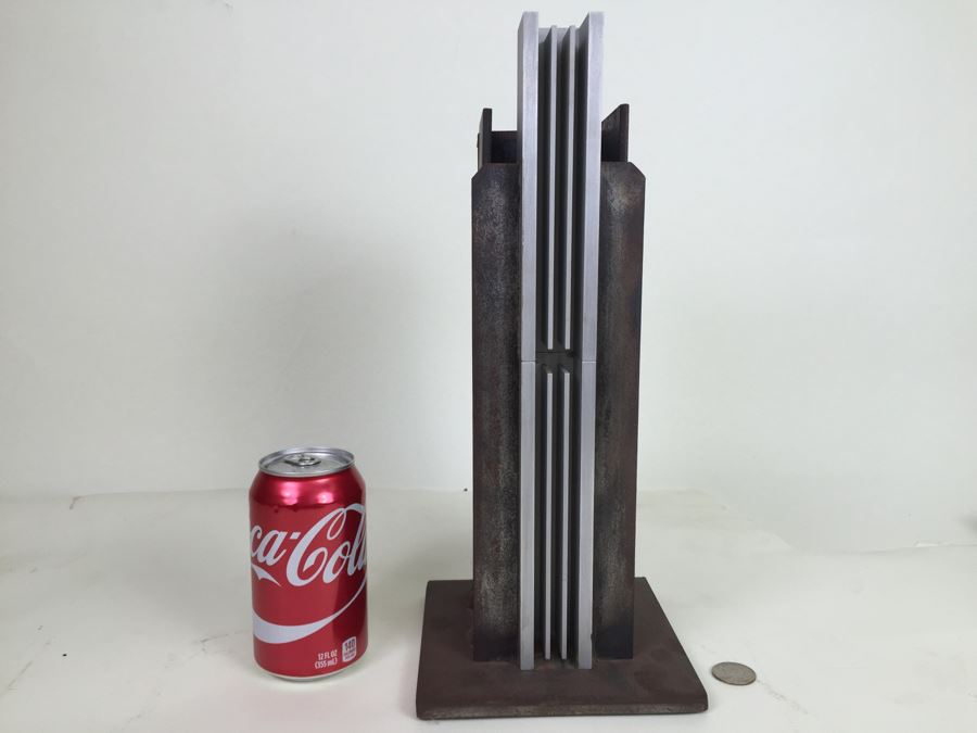 Custom Industrial Art Deco Style Metal Sculpture By Karen Dugan Hand Signed [Photo 4]