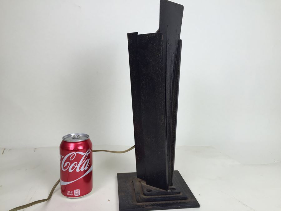 Custom Industrial Metal Sculpture Table Lamp By Karen Dugan Hand Signed [Photo 10]
