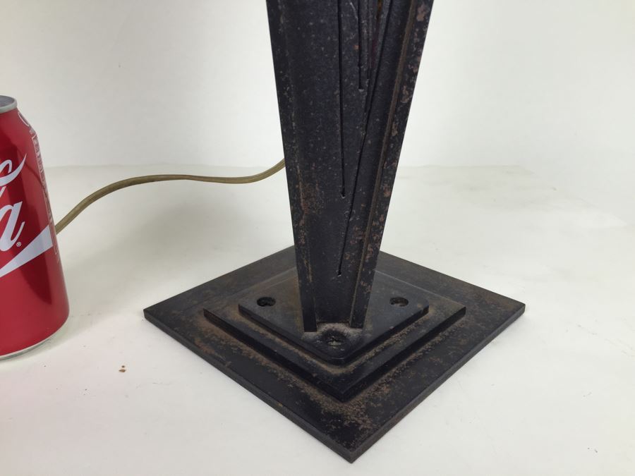 Custom Industrial Metal Sculpture Table Lamp By Karen Dugan Hand Signed [Photo 4]