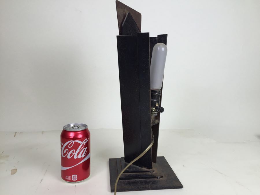 Custom Industrial Metal Sculpture Table Lamp By Karen Dugan Hand Signed [Photo 12]