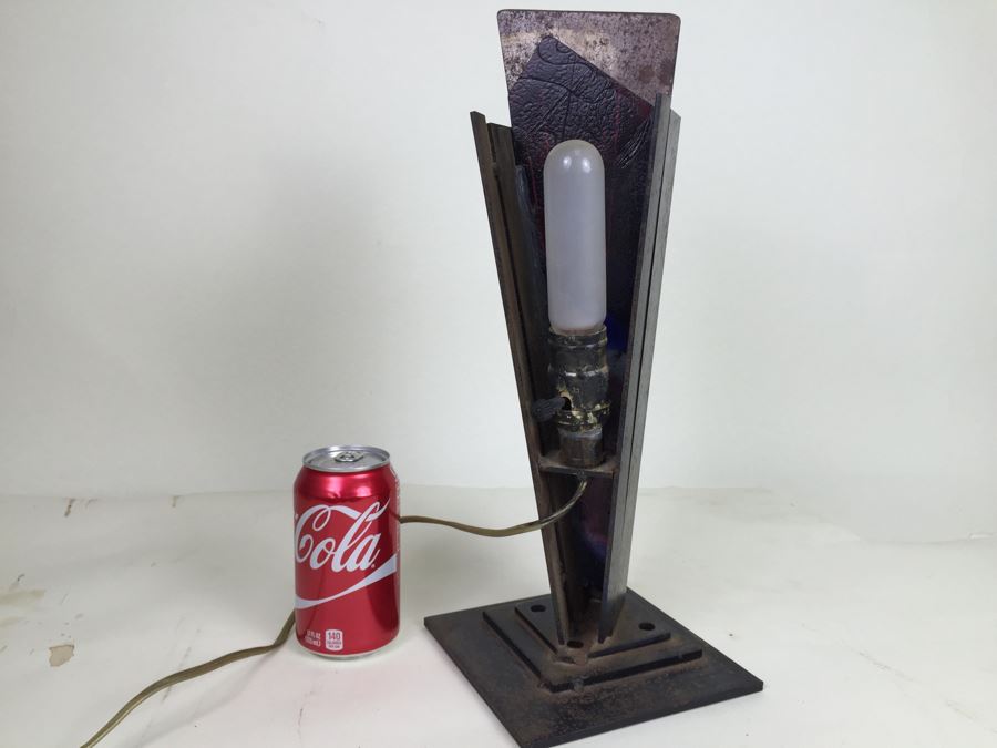 Custom Industrial Metal Sculpture Table Lamp By Karen Dugan Hand Signed [Photo 11]