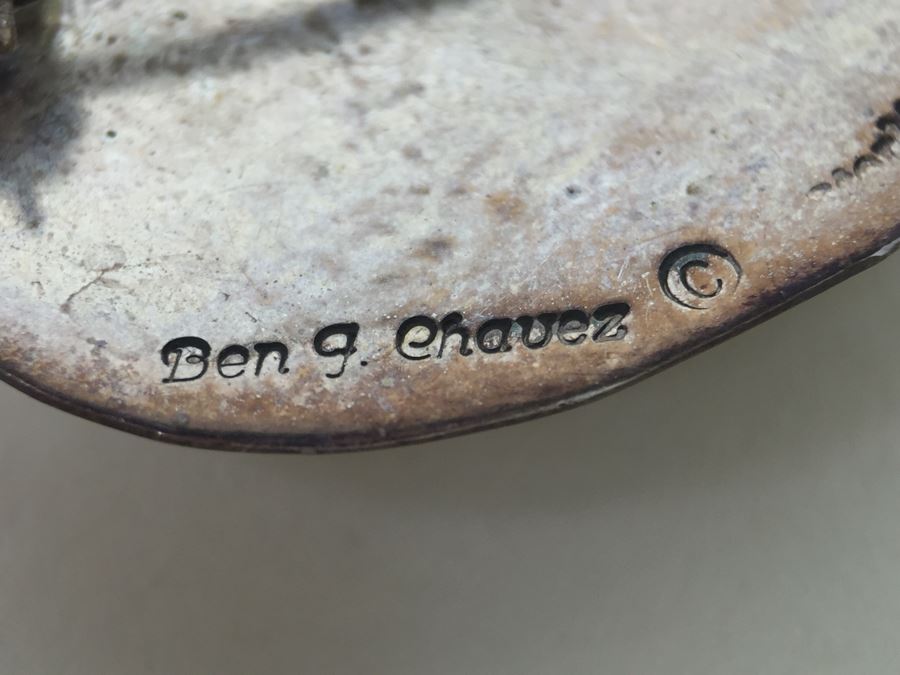 Vintage Signed Ben F. Chavez Sterling Silver Brooch Pendant Navajo Native American [Photo 4]
