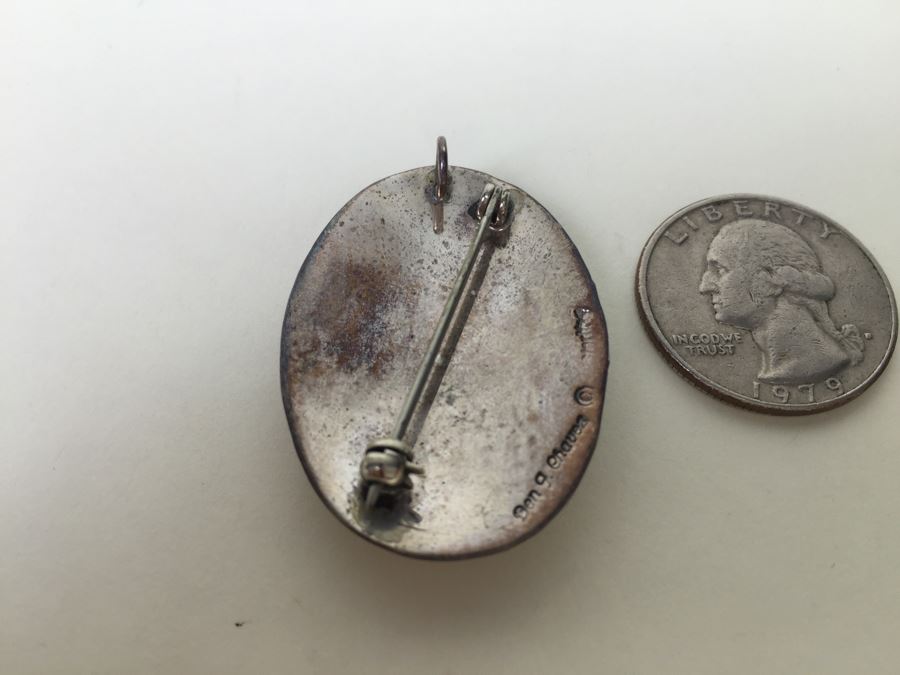 Vintage Signed Ben F. Chavez Sterling Silver Brooch Pendant Navajo Native American [Photo 3]