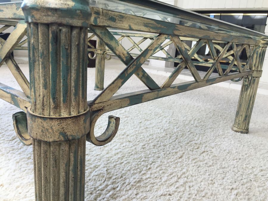 Beveled Glass Top Coffee Table With Architectural Metal Base [Photo 7]