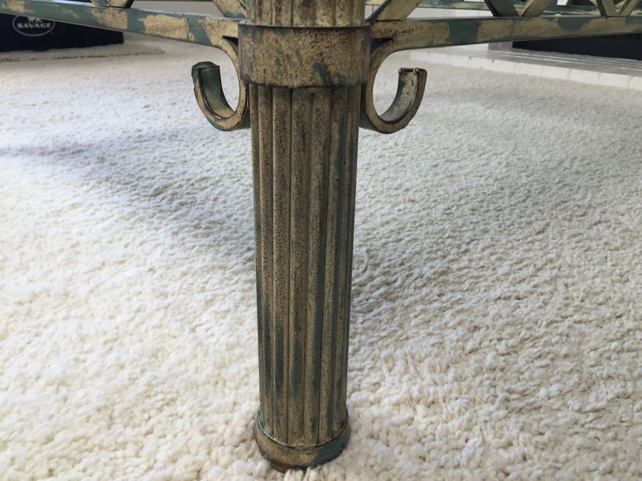 Beveled Glass Top Coffee Table With Architectural Metal Base [Photo 8]