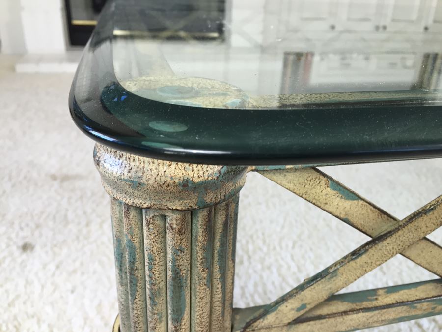 Beveled Glass Top Coffee Table With Architectural Metal Base [Photo 10]