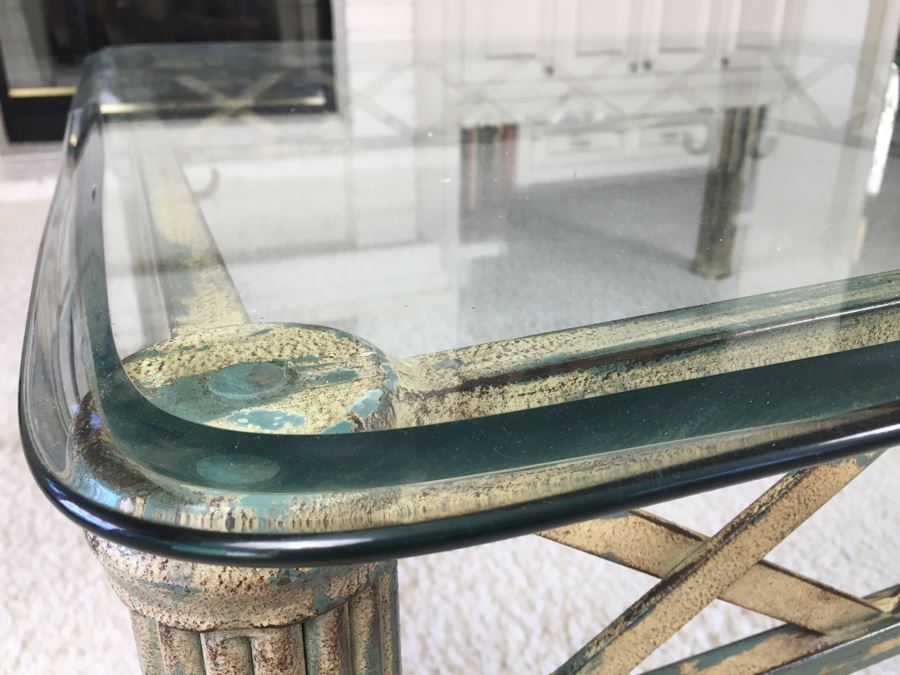 Beveled Glass Top Coffee Table With Architectural Metal Base [Photo 11]