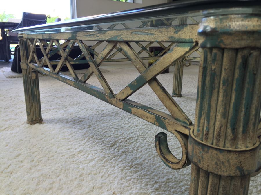 Beveled Glass Top Coffee Table With Architectural Metal Base [Photo 9]