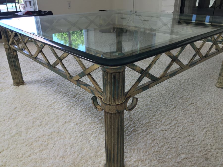 Beveled Glass Top Coffee Table With Architectural Metal Base [Photo 6]
