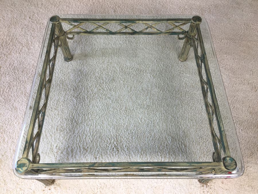 Beveled Glass Top Coffee Table With Architectural Metal Base [Photo 2]