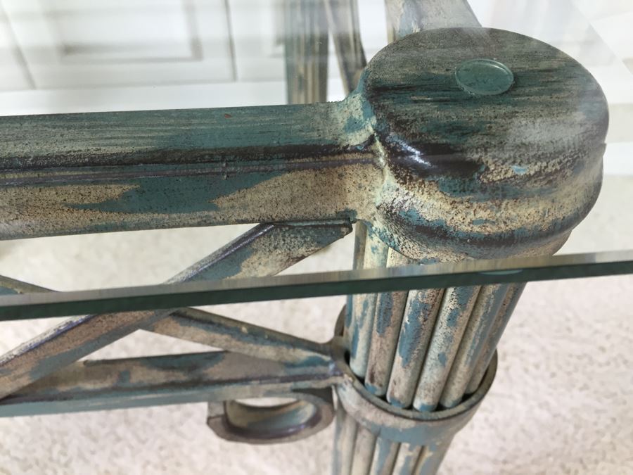 Beveled Glass Top Side Table With Architectural Metal Base [Photo 6]