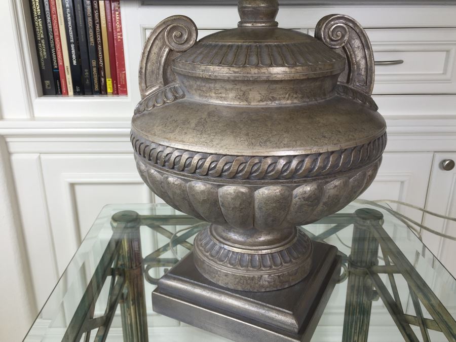 Silver Urn Table Lamp With White Shade [Photo 2]