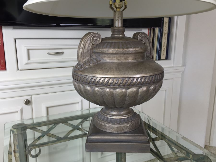 Silver Urn Table Lamp With White Shade [Photo 3]
