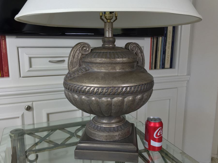Silver Urn Table Lamp With White Shade [Photo 7]