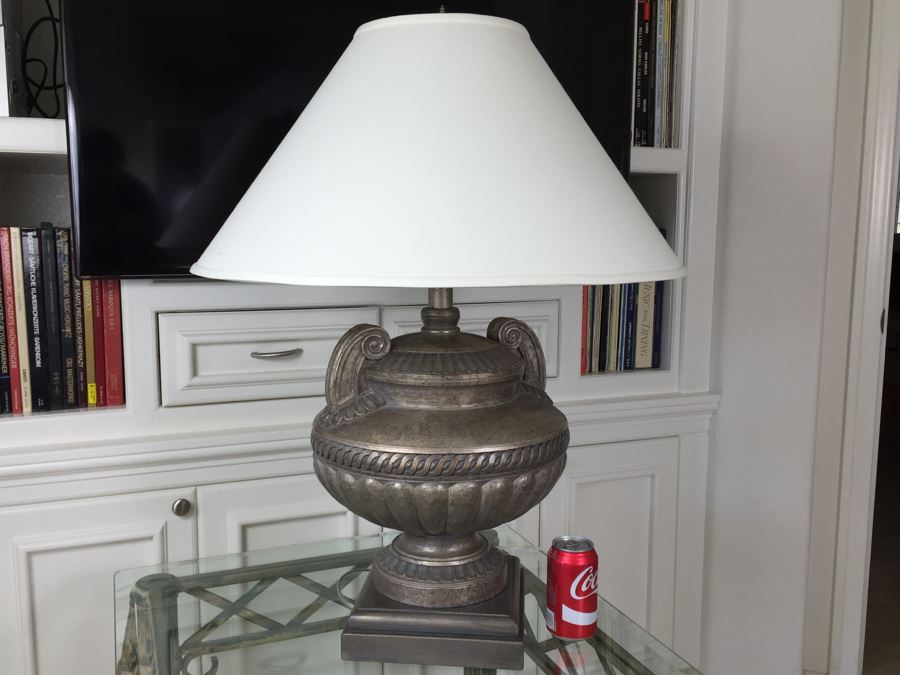 Silver Urn Table Lamp With White Shade [Photo 8]