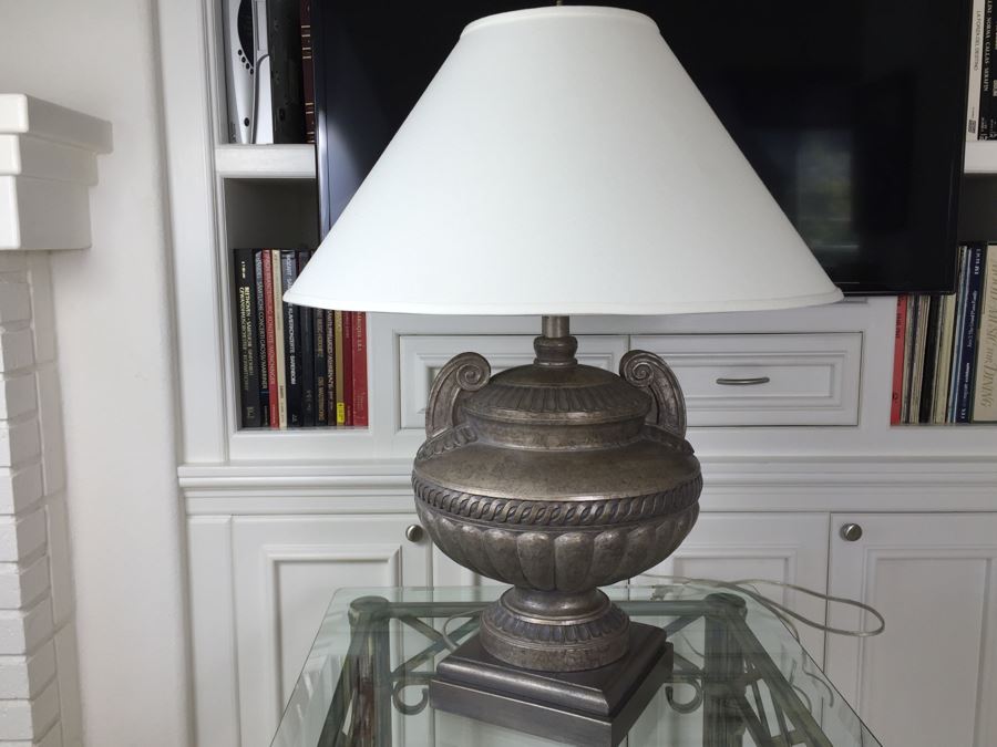 Silver Urn Table Lamp With White Shade