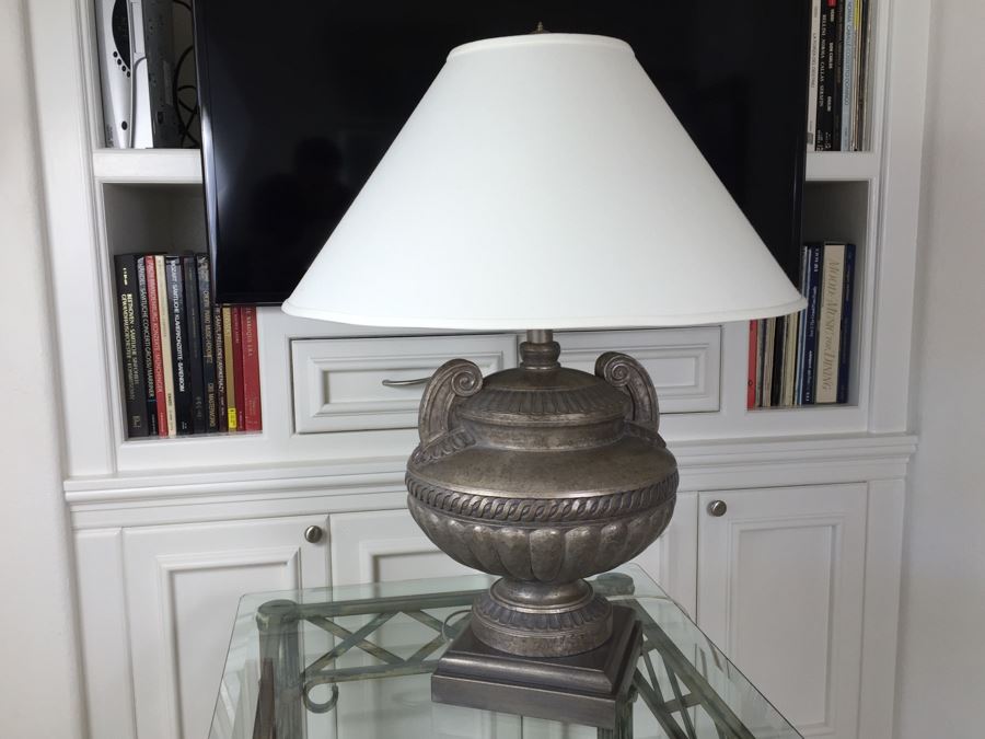 Silver Urn Table Lamp With White Shade [Photo 6]