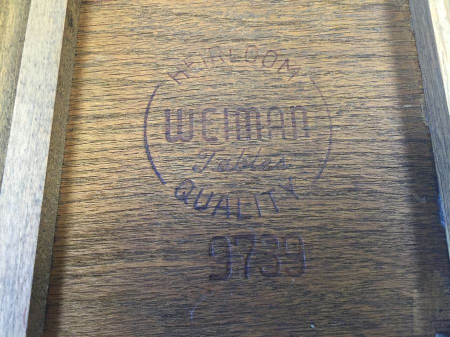 Pair Of Inlaid Leather Heirloom Quality Weiman Drop Leaf Side Tables 9739 [Photo 3]