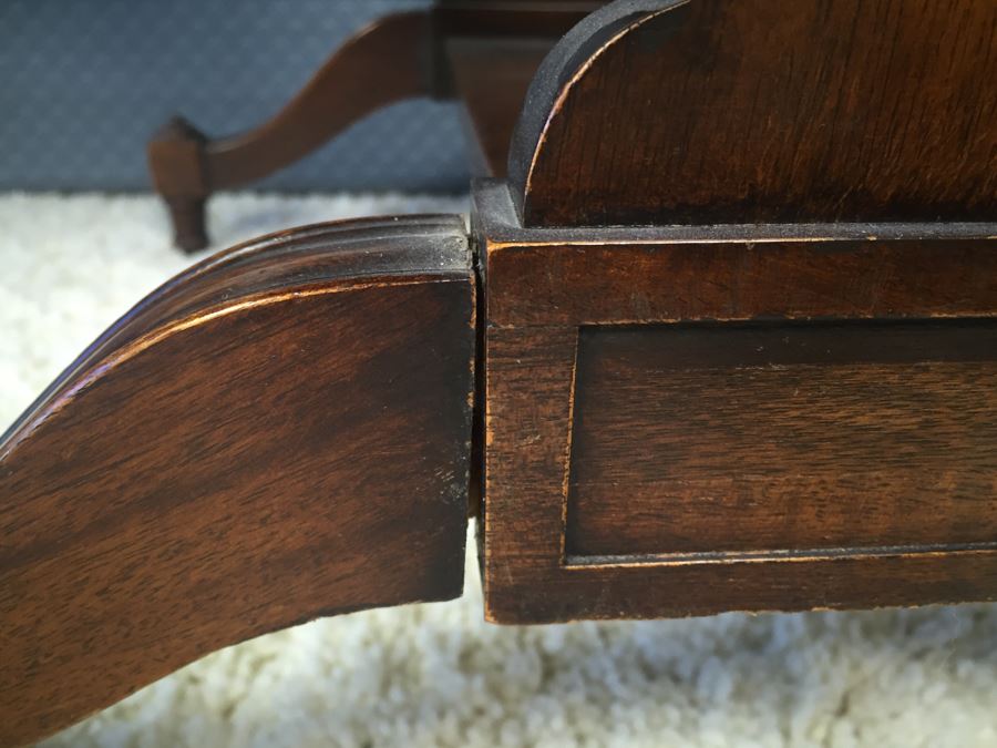 Pair Of Inlaid Leather Heirloom Quality Weiman Drop Leaf Side Tables 9739 [Photo 10]