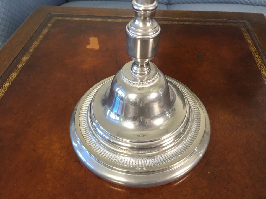 Pair Of Silver Tone Table Lamps With White Shades [Photo 2]