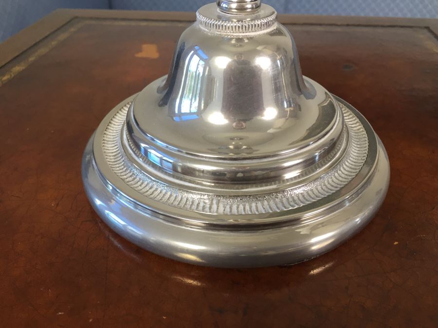 Pair Of Silver Tone Table Lamps With White Shades [Photo 5]