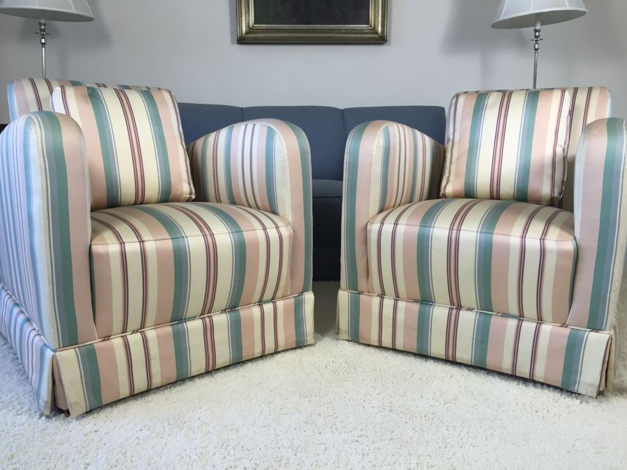 Pair Of Upholstered Armchairs - Design Lines Appears To Match Sofa [Photo 1]