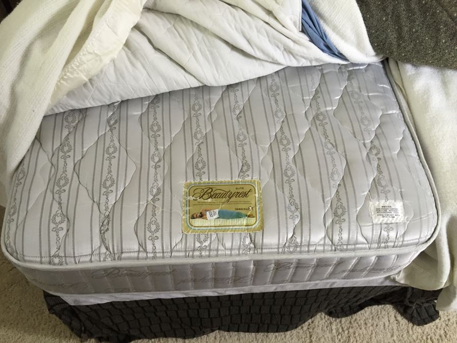 Pair Of Twin Wooden Headboards With Metal Frames, Box Springs And Twin Mattresses Plus Bedding [Photo 9]