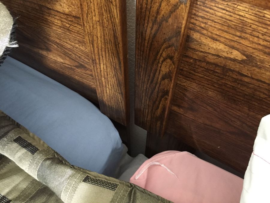 Pair Of Twin Wooden Headboards With Metal Frames, Box Springs And Twin Mattresses Plus Bedding [Photo 8]