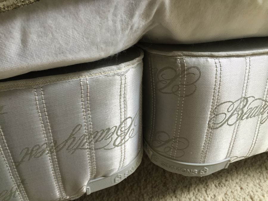 Pair Of Twin Wooden Headboards With Metal Frames, Box Springs And Twin Mattresses Plus Bedding [Photo 11]