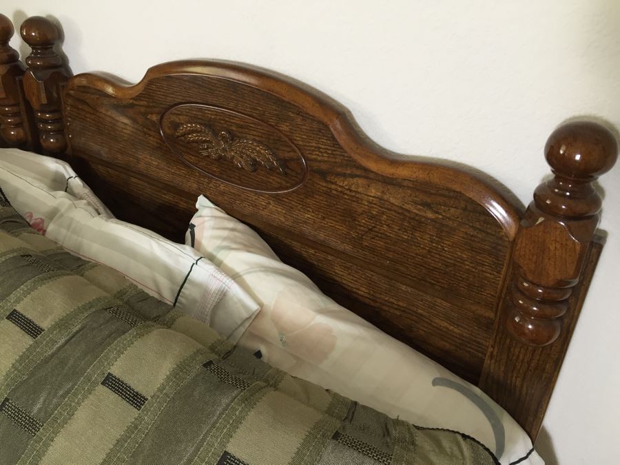 Pair Of Twin Wooden Headboards With Metal Frames, Box Springs And Twin Mattresses Plus Bedding [Photo 6]