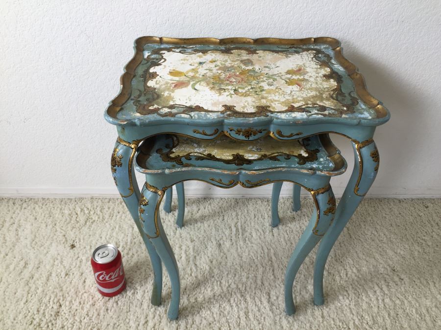 Vintage Vasco Lumini Florentine Italy Nesting Tables - Piazza Pitti Firenze Florence [Photo 3]