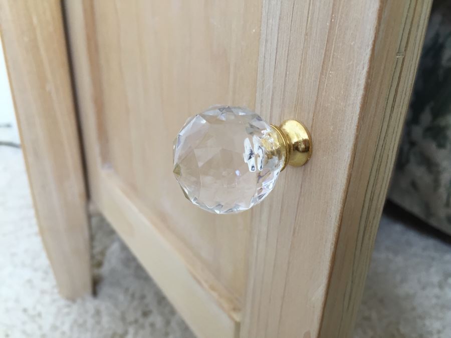 Turned Wood Side Table Nightstand With Lower Cabinet And Brass Table Lamp [Photo 10]