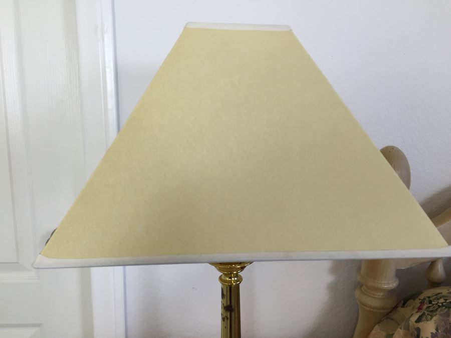 Turned Wood Side Table Nightstand With Lower Cabinet And Brass Table Lamp [Photo 12]