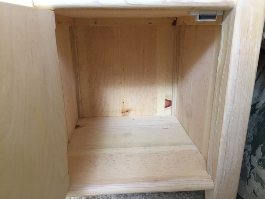 Turned Wood Side Table Nightstand With Lower Cabinet And Brass Table Lamp [Photo 8]