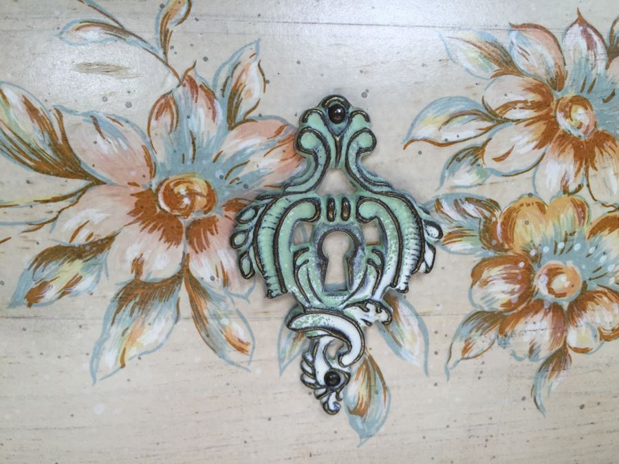 Stunning Large Bow Front Commode Wooden Chest Of Drawers Dresser With Ornate Metal Pulls And Floral Embelishments [Photo 8]