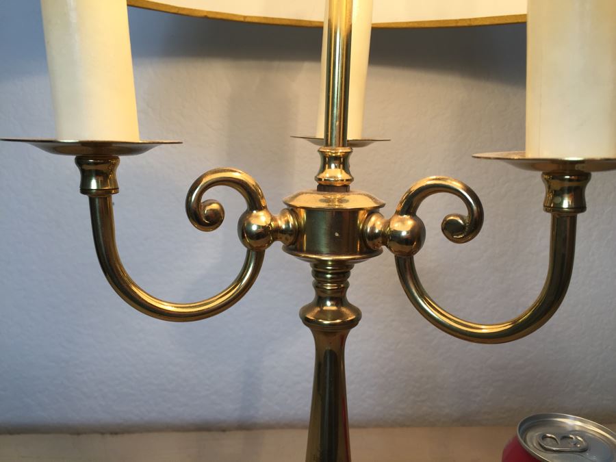 Vintage Brass Three Arm Lamp With White Shade [Photo 3]