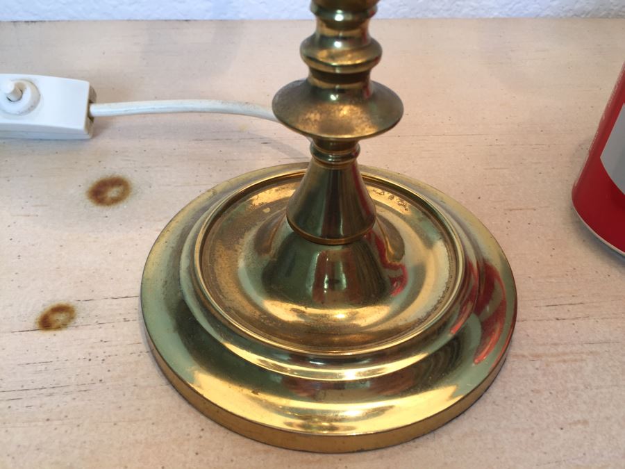 Vintage Brass Three Arm Lamp With White Shade [Photo 6]