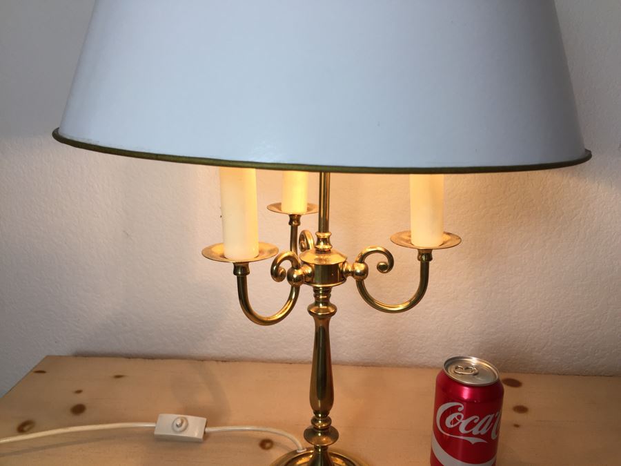 Vintage Brass Three Arm Lamp With White Shade [Photo 9]