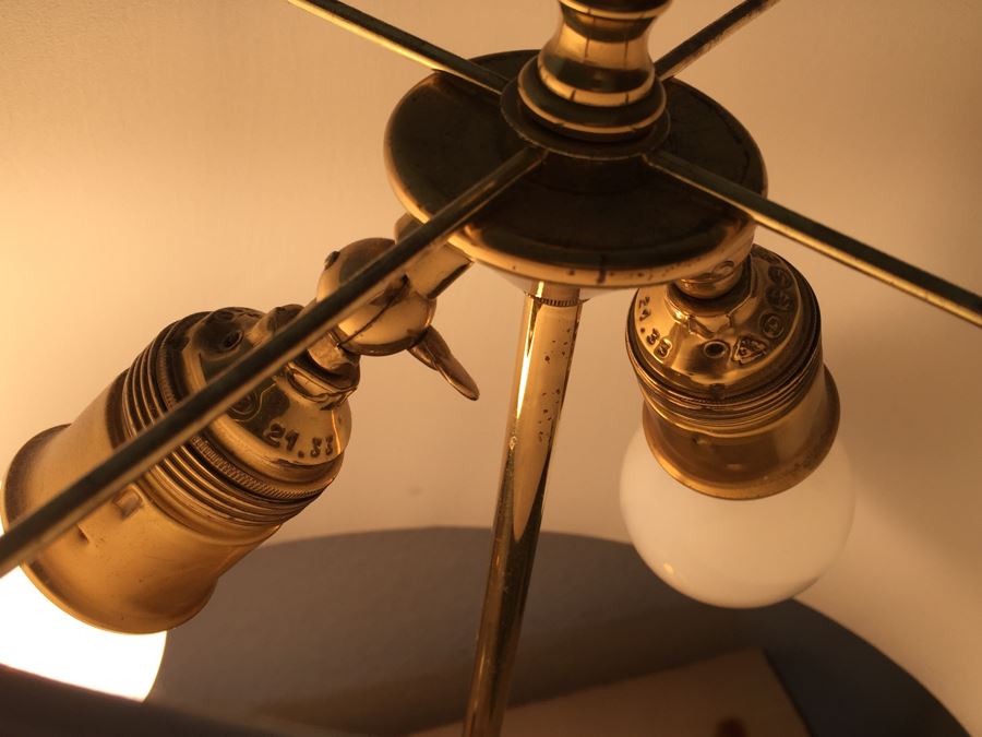 Pair Of Stunning Heavy Brass Architectural Table Lamps With White Shades [Photo 13]