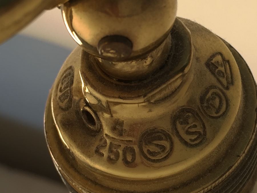 Pair Of Stunning Heavy Brass Architectural Table Lamps With White Shades [Photo 11]