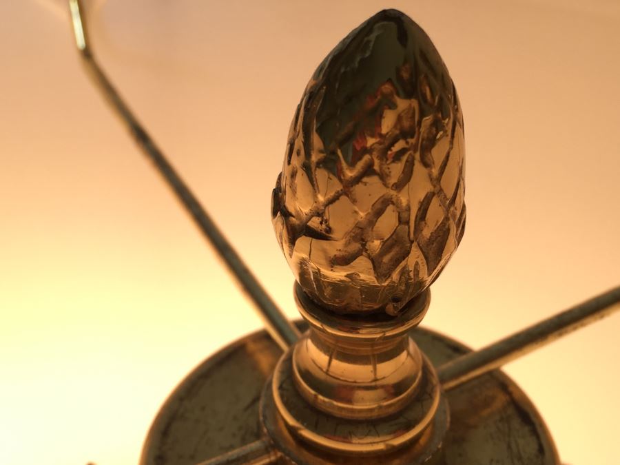 Pair Of Stunning Heavy Brass Architectural Table Lamps With White Shades [Photo 10]