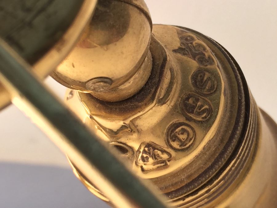 Pair Of Stunning Heavy Brass Architectural Table Lamps With White Shades [Photo 14]