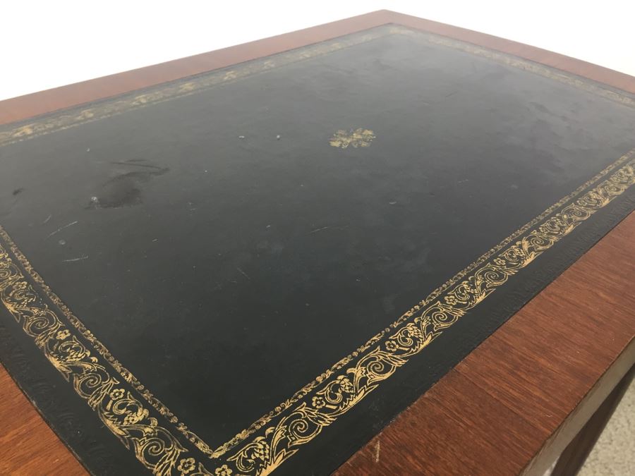 Pair Of Vintage Inlaid Leather Wooden Side Tables Nightstands Made By Reprodux Bevan Funnell Ltd Newhaven, England [Photo 12]