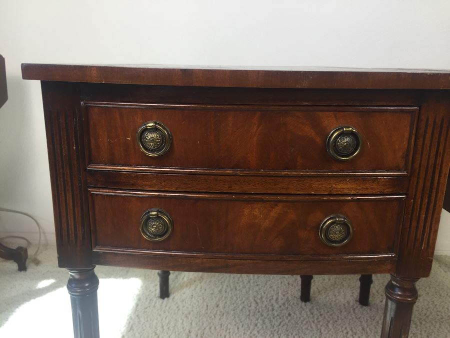 Pair Of Vintage Inlaid Leather Wooden Side Tables Nightstands Made By Reprodux Bevan Funnell Ltd Newhaven, England [Photo 6]