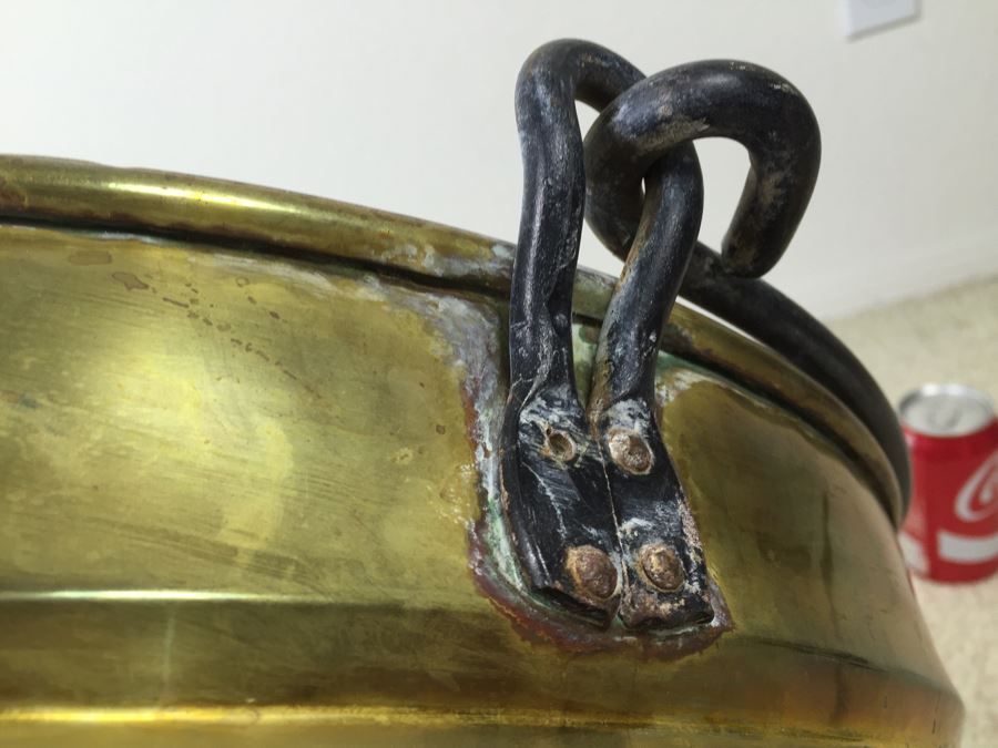 Large Hand Hammered Brass Pot With Wrought Iron Handle [Photo 9]