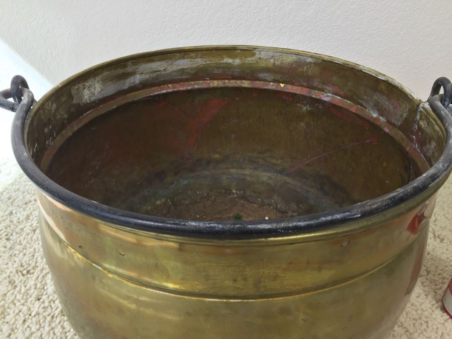 Large Hand Hammered Brass Pot With Wrought Iron Handle [Photo 5]