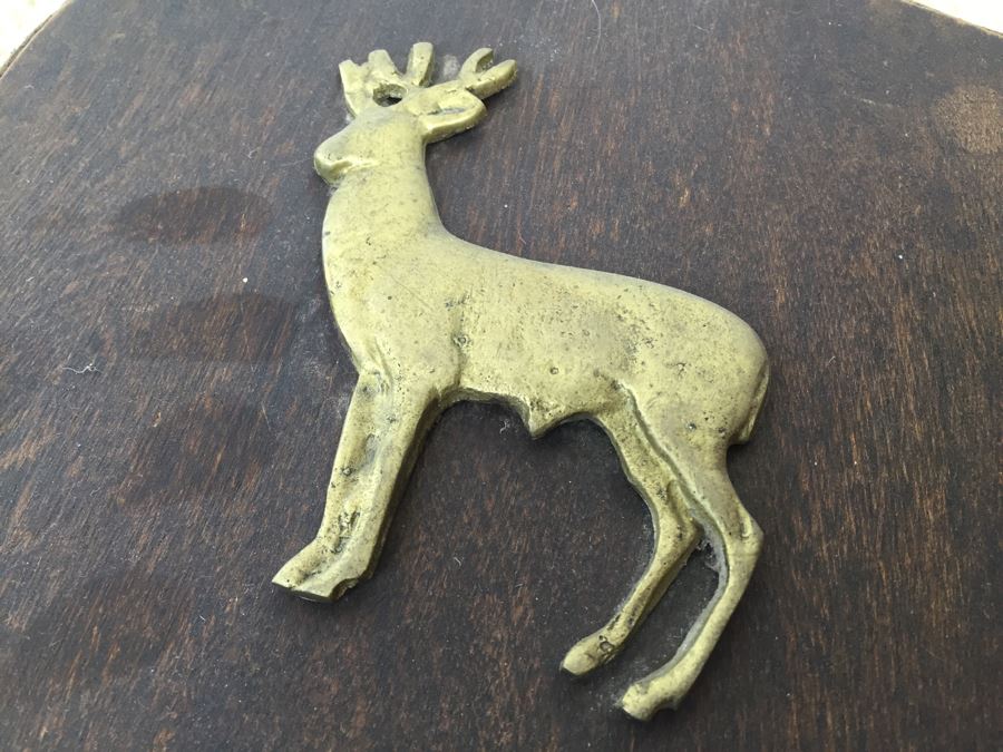 Vintage Wooden Fireplace Bellows With Brass Deer Plaque [Photo 2]